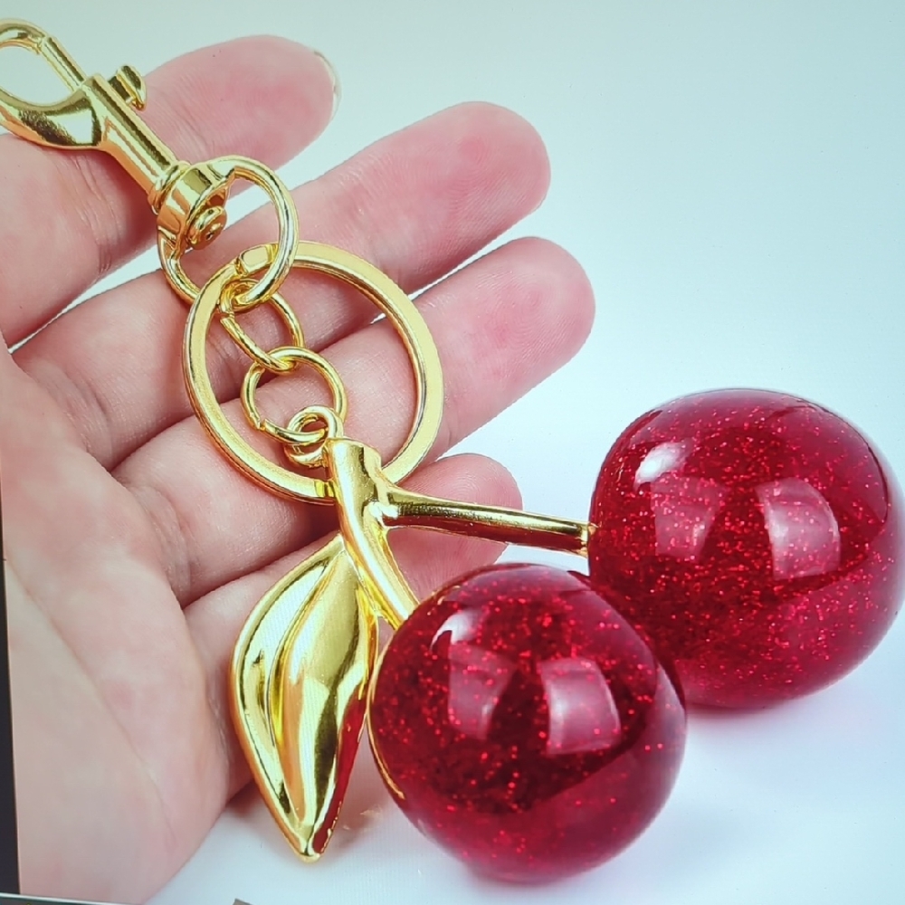 new Gold and Red Cherry charm Keychain for designer bag